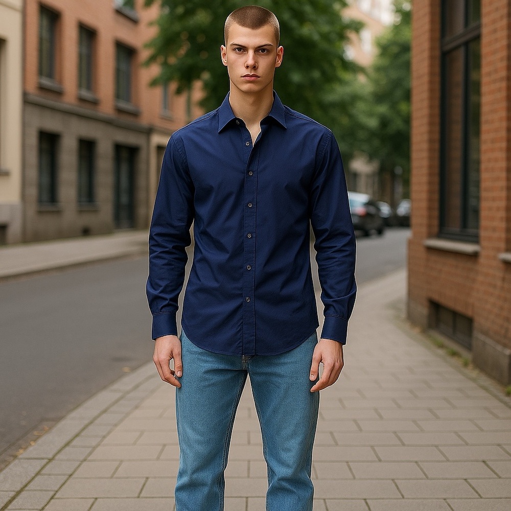 NWT‎ Theory Men’s Klaus Fitted Shirt in Stretch Cotton in Electric